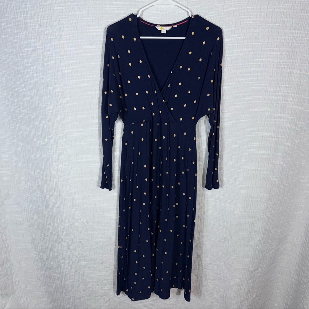 Boden Gemma Jersey Dress‎ size 4 blue and metallic polka dot - Picture 4 of 14